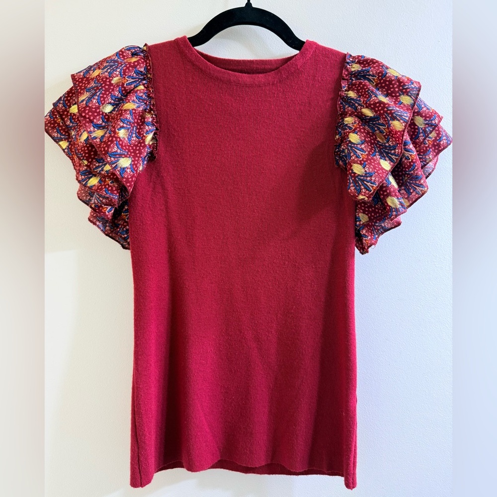 Ontwelfth Chic Burgundy Ruffle Sleeve Blouse Size S